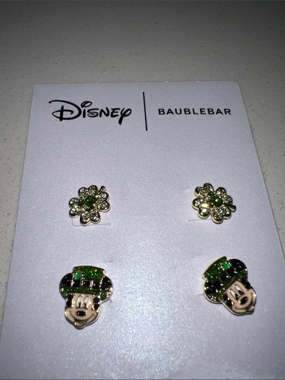 BaubleBar Disney Mickey & Shamrock Stud Earring Set - Green Gold